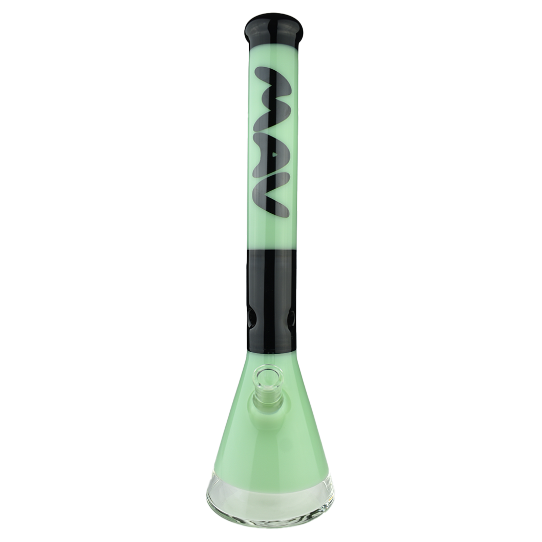 MAV Glass 18" 2 Tone Zebra Beaker Bong in Black and Sea Foam, Front View, 50mm Diameter