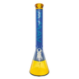 MAV Glass 18" Color Float Beaker Bong in Gold and Lavender, Front View with Clear Down Stem