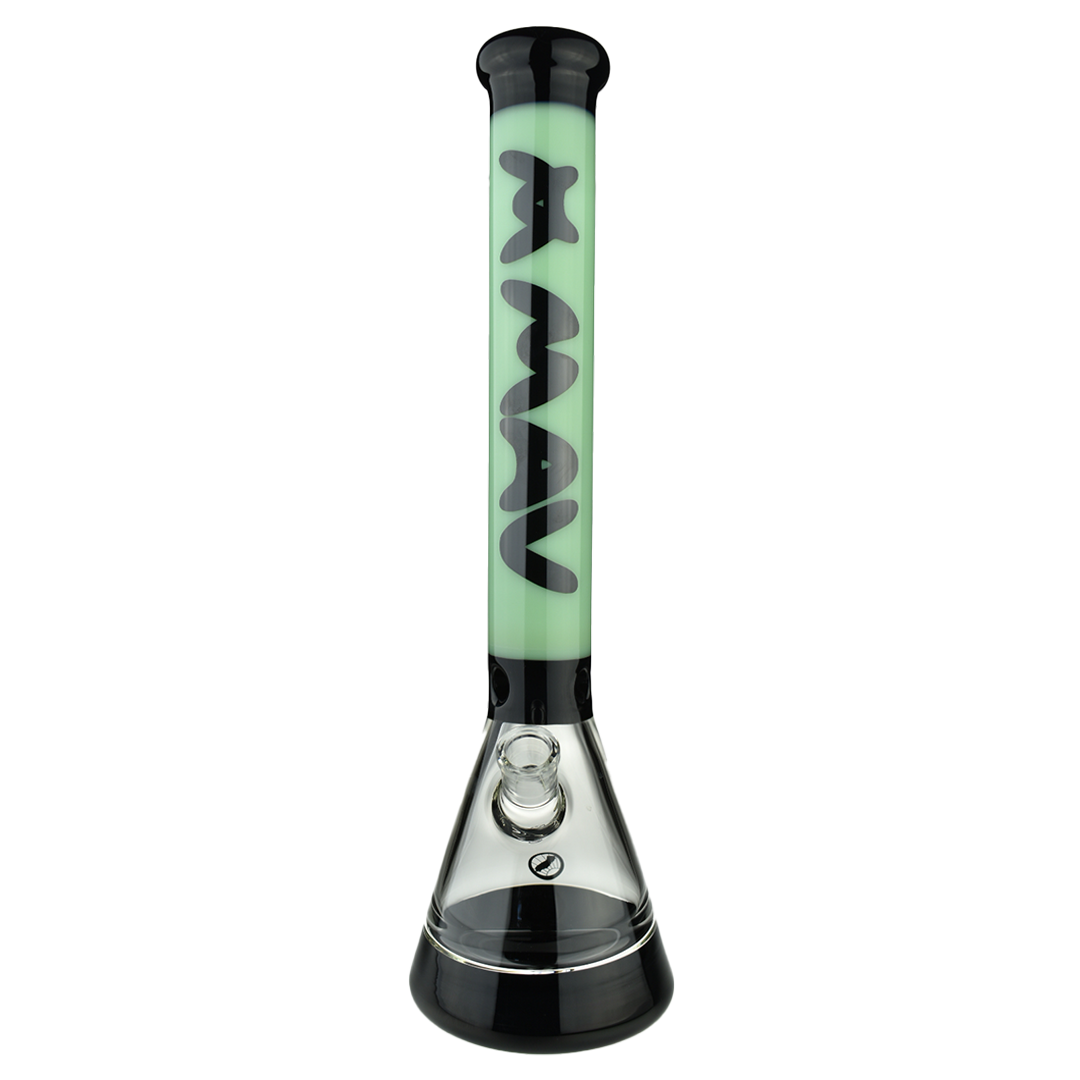 MAV Glass 18" Hermosa Beaker Bong in Black and Seafoam, Front View on Seamless White Background