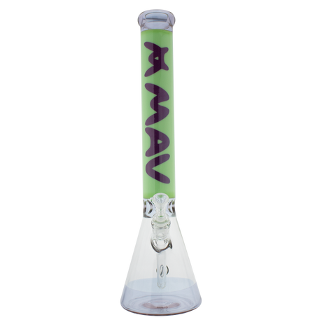 MAV Glass 18" Hermosa Beaker Bong in Purple and Slime, front view on a seamless white background
