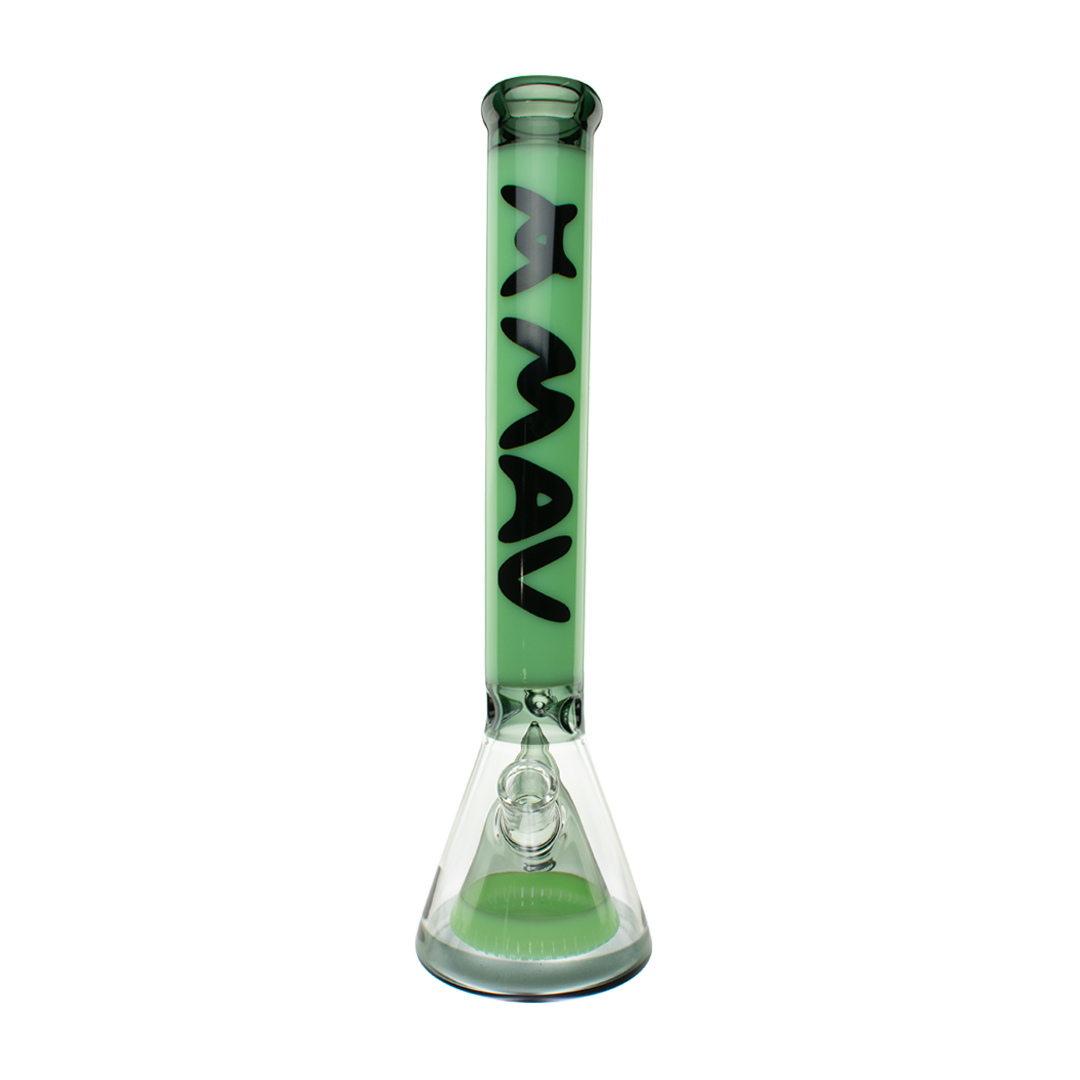 MAV Glass 18" Manhattan Pyramid Beaker in Black and Seafoam, Front View on White Background