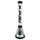 MAV Glass 18" Manhattan Pyramid Beaker in Black and White, Front View, 50mm Diameter