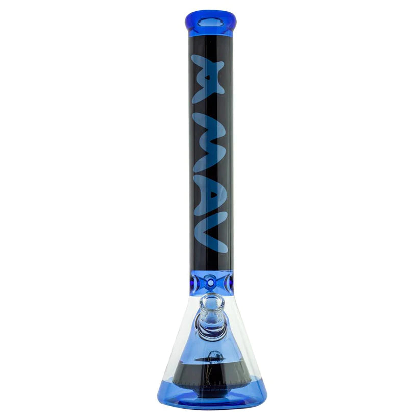 MAV Glass 18" Manhattan Pyramid Beaker in Blue, Front View, 50mm Diameter