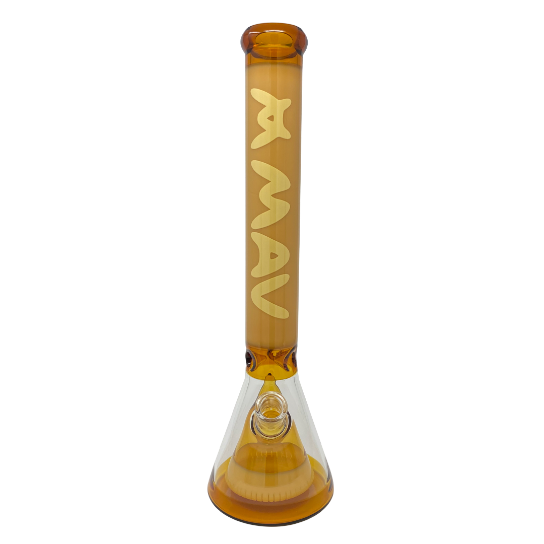 MAV Glass 18" Manhattan Pyramid Beaker in Gold Variant, Front View, 50mm Diameter