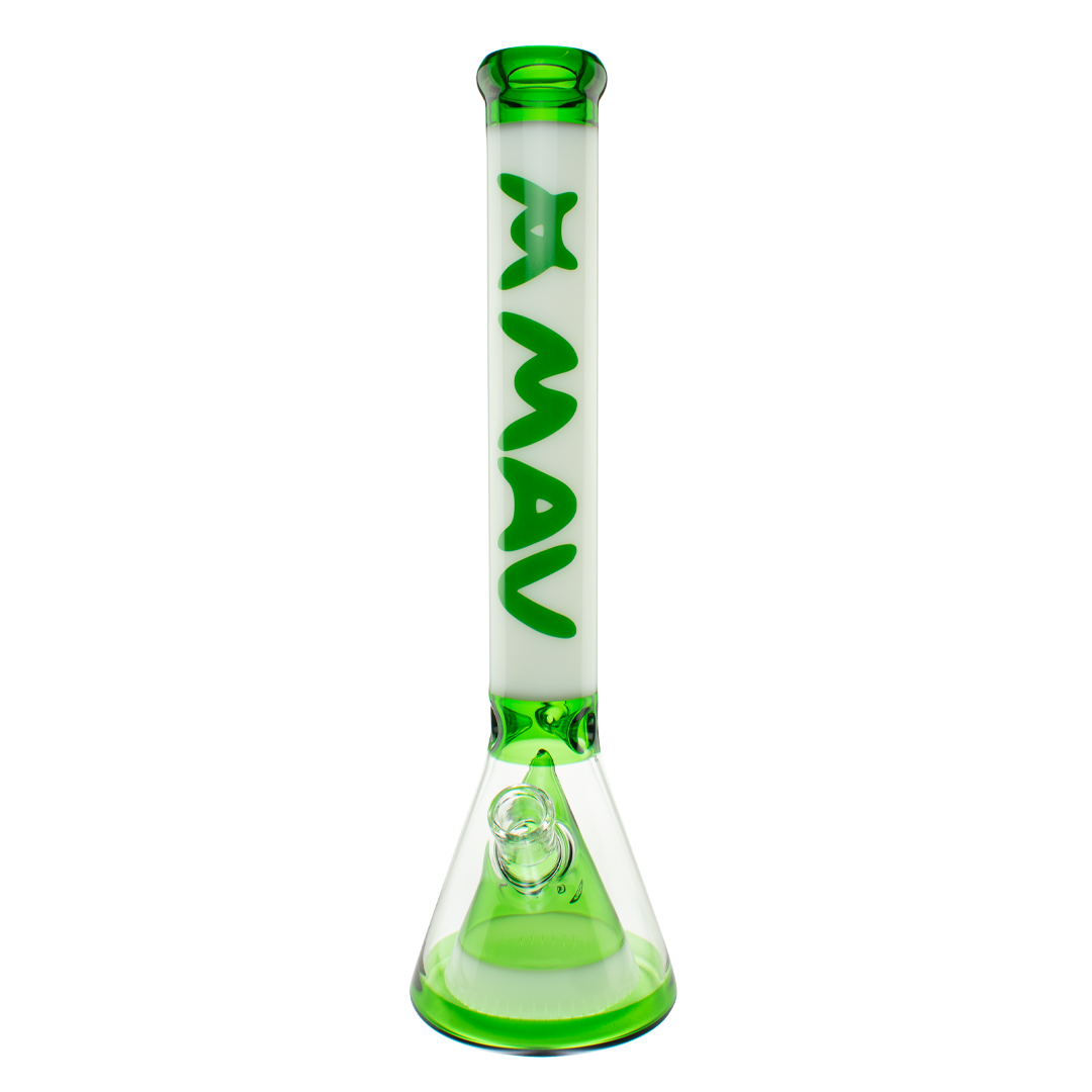 MAV Glass 18" Manhattan Pyramid Beaker in Green, Front View, 50mm Diameter, 5mm Thick