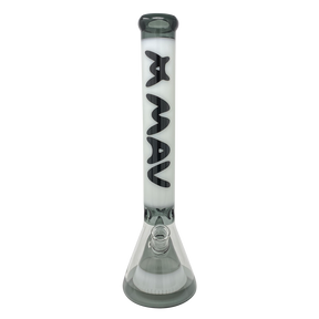 MAV Glass 18" Manhattan Pyramid Beaker in White and Transparent Black, Front View, 50mm Diameter