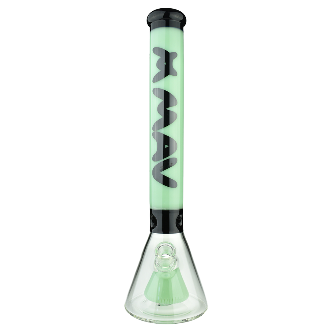 MAV Glass 18" Redondo Pyramid Beaker in Black and Seafoam, Front View, 50mm Diameter