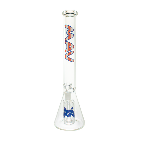 MAV Glass 18" Beaker Bong with Blue Accents and Ashcatcher - Front View on White Background