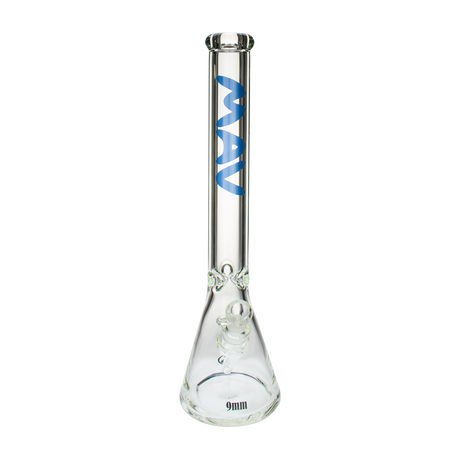 MAV Glass 18" Beaker Bong in LA Blue-dark, 9mm thick heavy wall, front view on white background