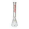 MAV Glass 18" Red Logo Beaker Bong, 9mm Thick Heavy Wall, Front View on White Background
