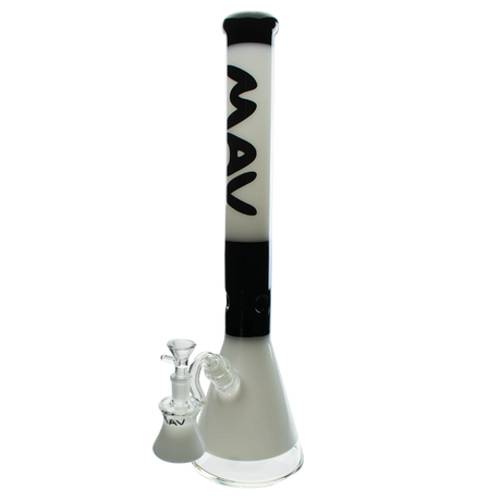 MAV Glass 19" 2-tone zebra beaker bong with ash catcher, front view on white background
