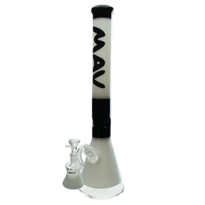 MAV Glass 19" 2-tone zebra beaker bong with ash catcher, front view on white background