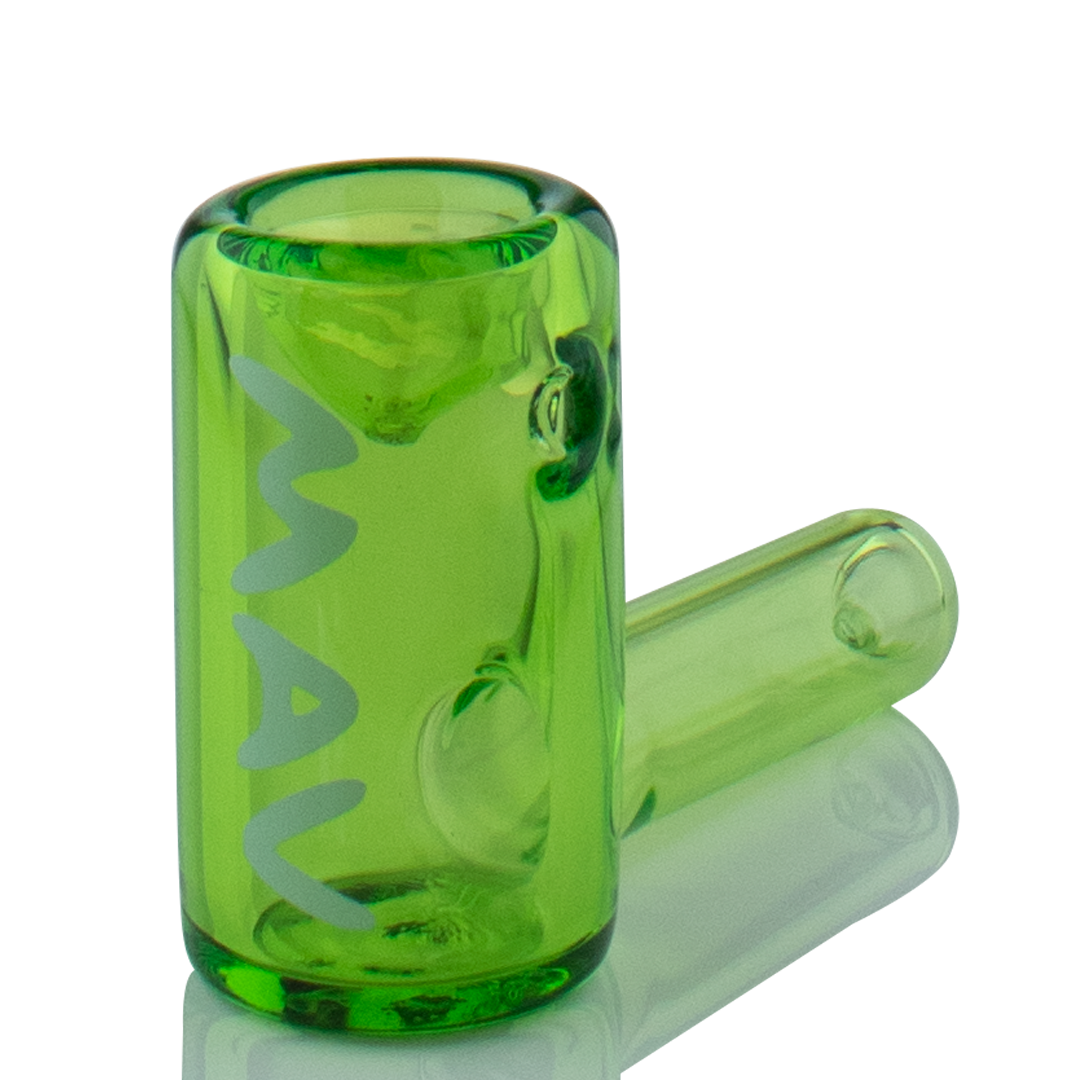 MAV Glass 2.5" Mini Hammer Hand Pipe in vibrant green, compact and easy for travel, front view