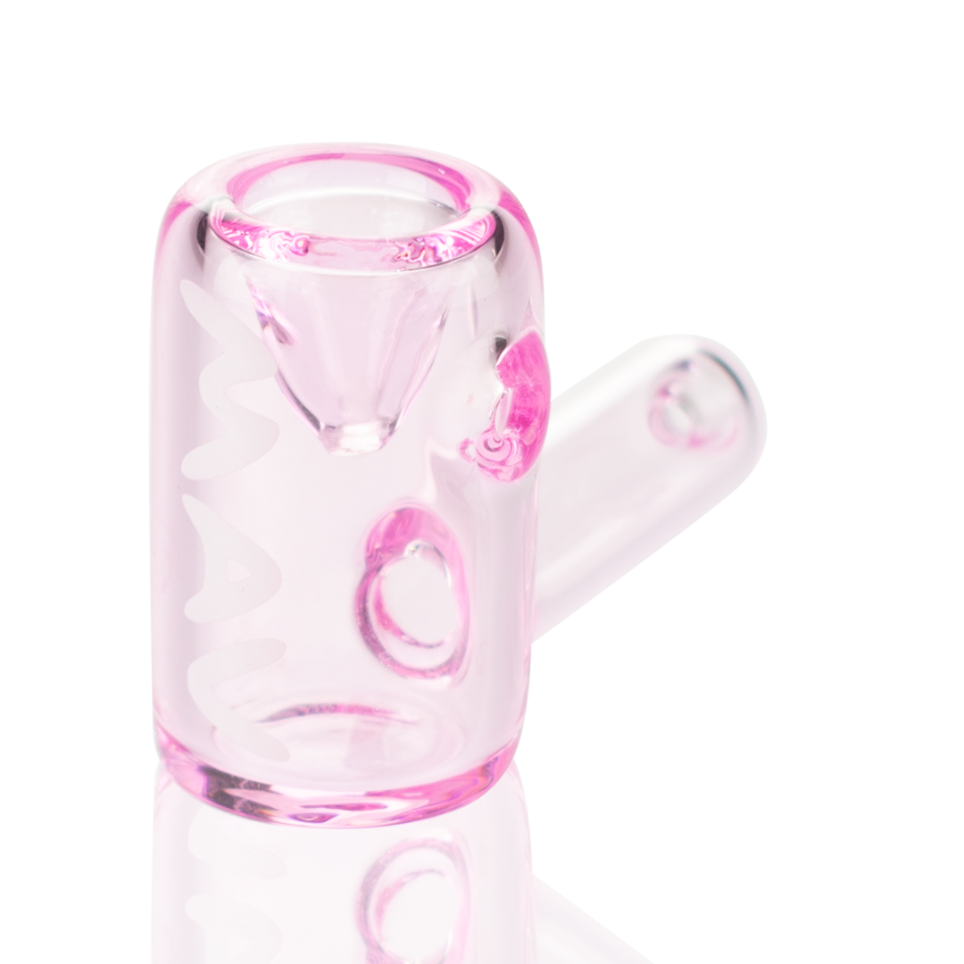 MAV Glass Mini Hammer Hand Pipe in Pink, 2.5" Borosilicate Glass, Angled Side View