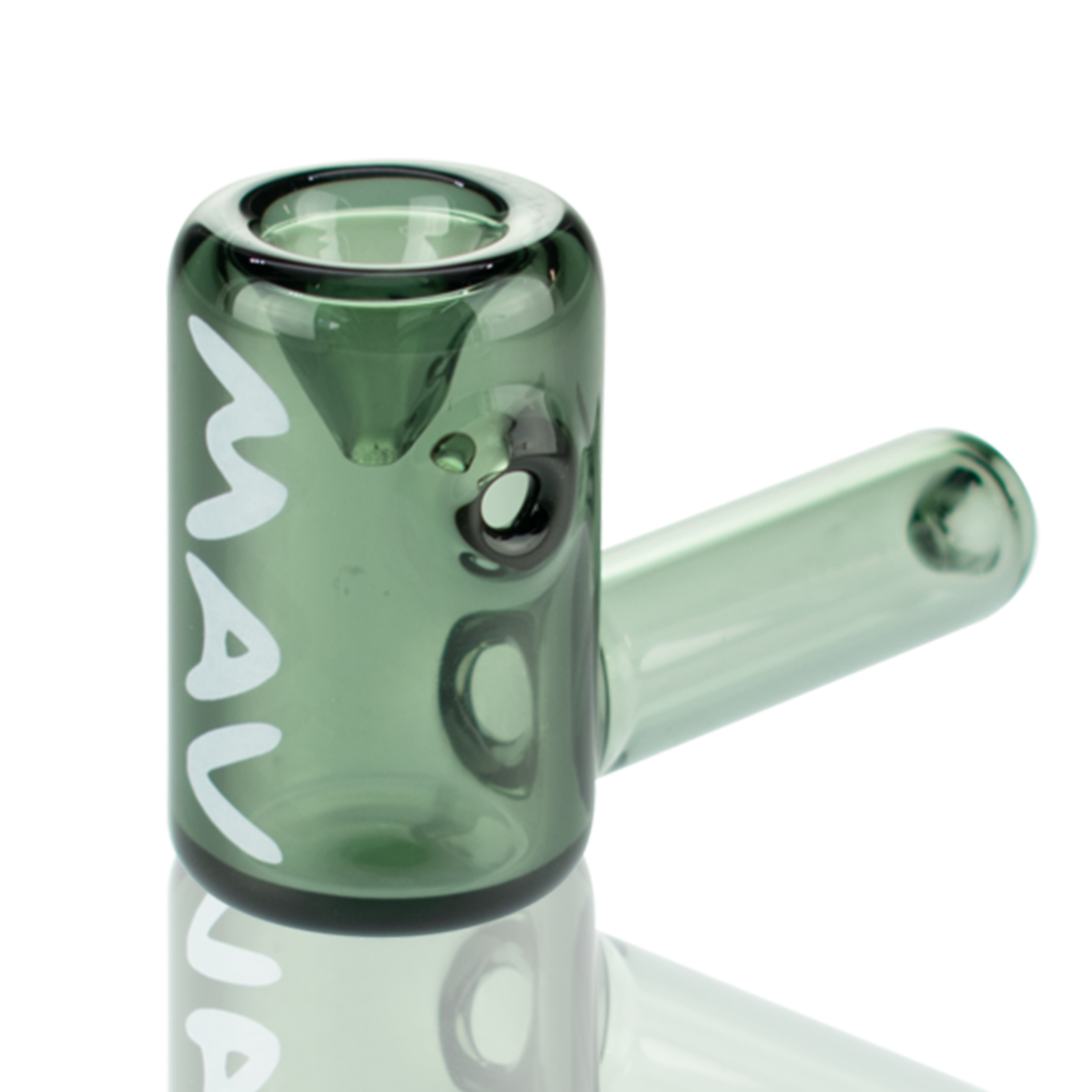 MAV Glass 2.5" Mini Hammer Hand Pipe in Smoke, Borosilicate Glass, Angled Side View