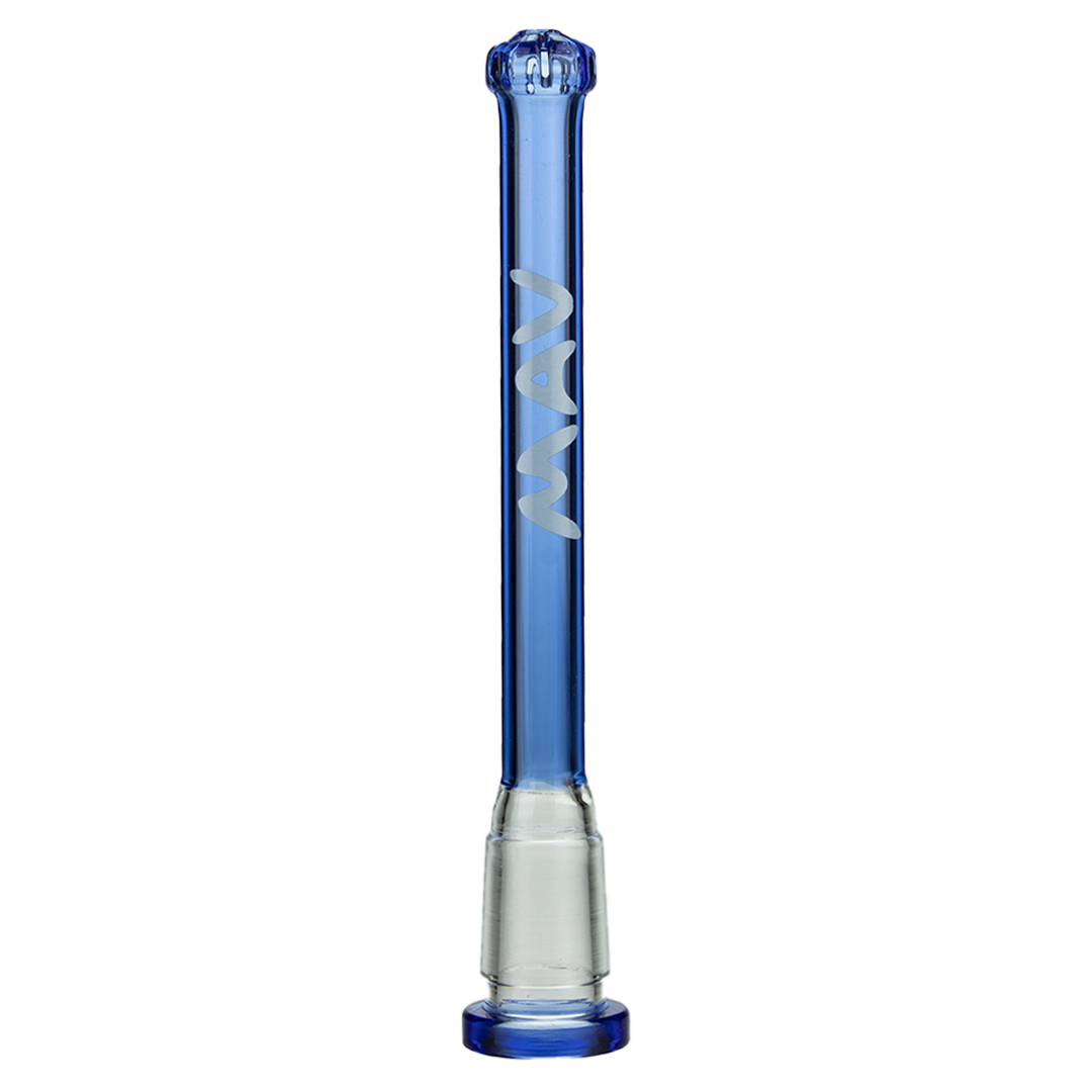 MAV Glass 4" Showerhead Slitted Colored Downstem in Ink Blue for Bongs, Front View