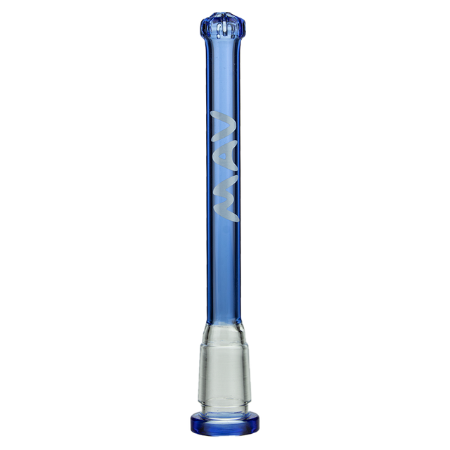 MAV Glass 4" Showerhead Slitted Colored Downstem in Ink Blue for Bongs, Front View