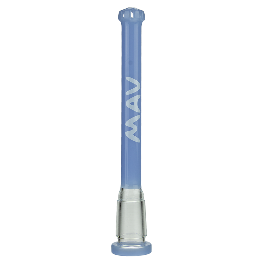 MAV Glass 4" Lavender Showerhead Slitted Downstem for Bongs, Front View on White Background