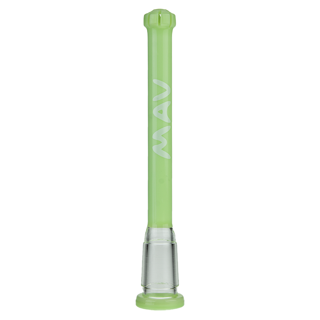 MAV Glass 4" Showerhead Slitted Downstem in Slime Color, Front View, for 14mm Bongs