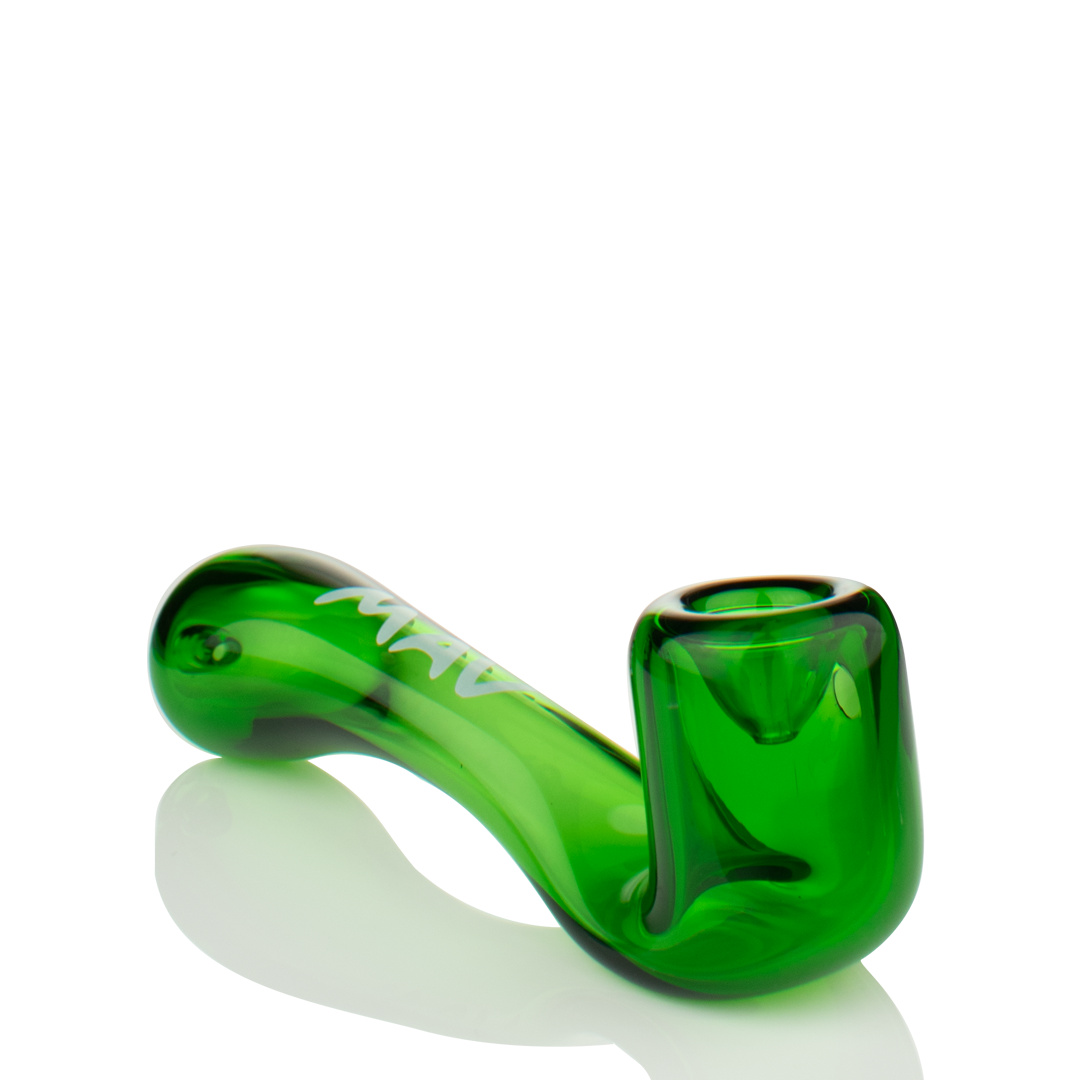 MAV Glass 5" Green Sherlock Hand Pipe - Side View on White Background