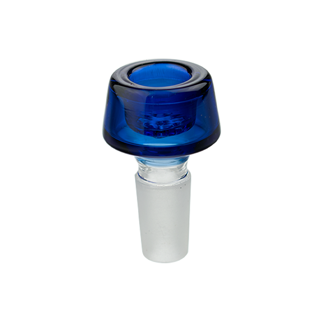 MAV Glass 7 Hole Pro Bowl in Blue, 14mm joint size, perfect for bongs, front view on white background