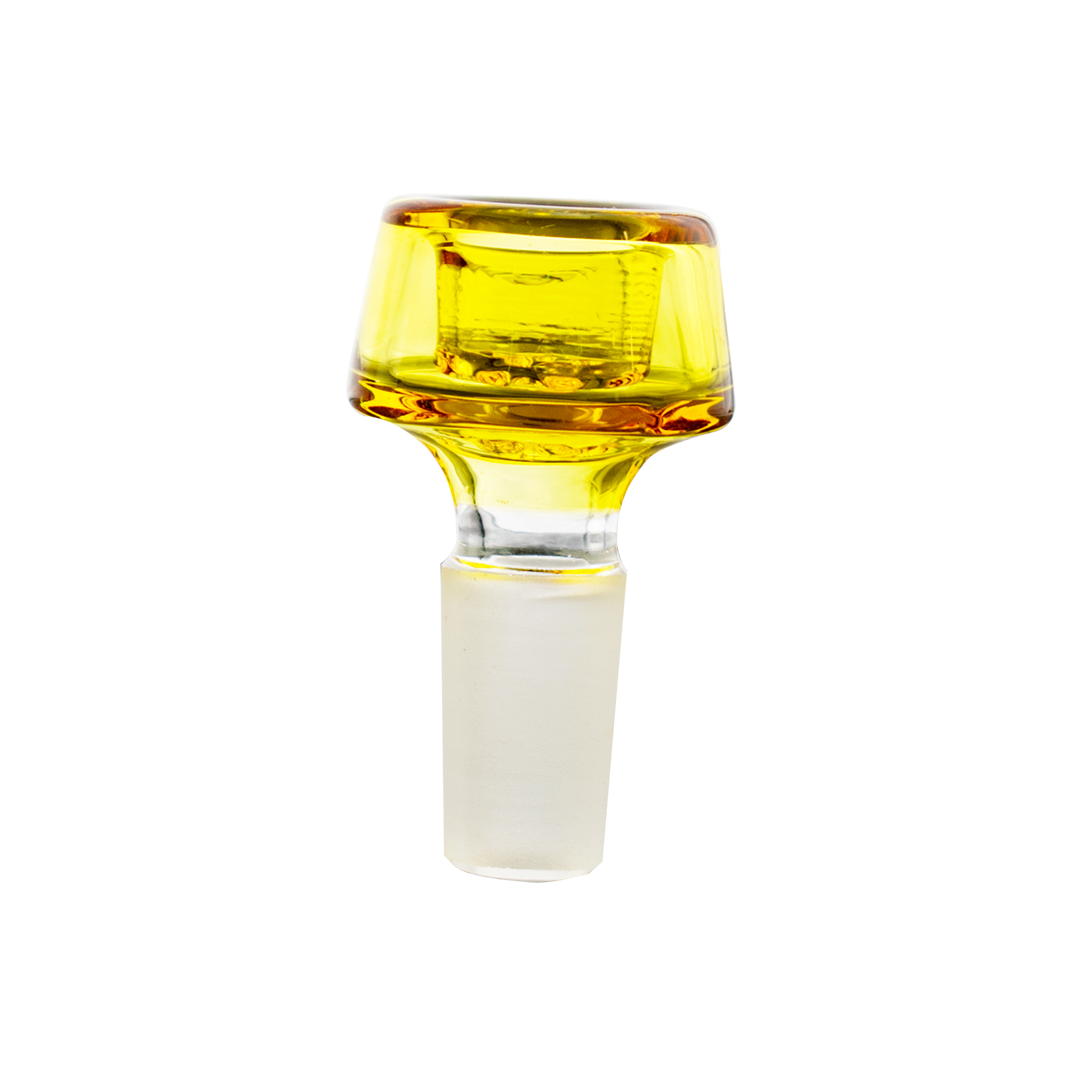 MAV Glass 7 Hole Pro Bowl in Gold, 14mm joint size for bongs, front view on white background