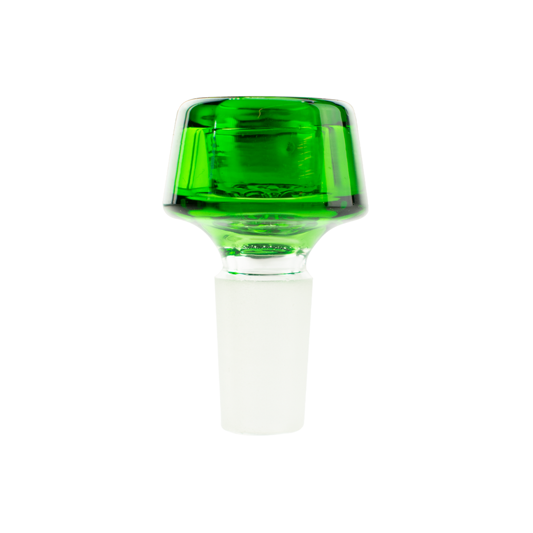 MAV Glass 7 Hole Pro Bowl in Green, 14mm Joint Size for Bongs, Front View on White Background