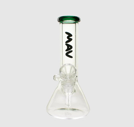 MAV Glass 8" Mini Beaker Bong with Forest Green Color Top and Clear Base, Front View