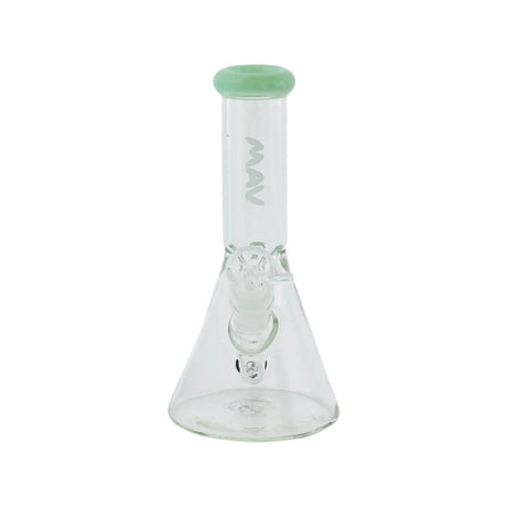 MAV Glass 8" Sea Foam Mini Beaker Bong front view with clear downstem and compact design