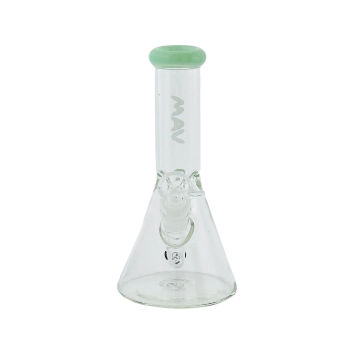 MAV Glass 8" Sea Foam Mini Beaker Bong front view with clear downstem and compact design