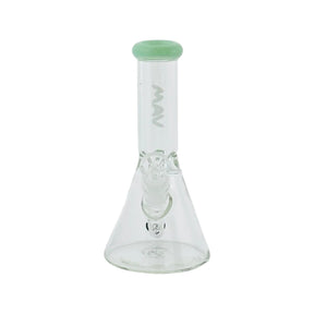 MAV Glass 8" Sea Foam Mini Beaker Bong front view with clear downstem and compact design
