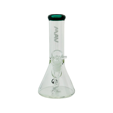 MAV Glass 8" Teal Top Mini Beaker Bong with 14mm Joint, Front View on White Background
