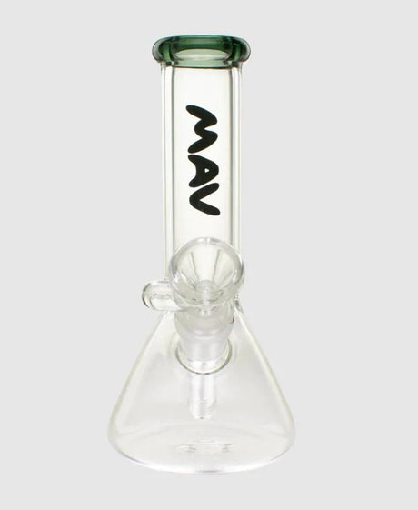 MAV Glass 8" Mini Beaker Bong with Color Top, Transparent Black, Front View