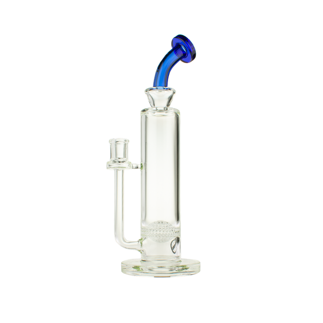 MAV Glass Arcata Honeyball Bent Neck Bong in Blue with Glass on Glass Joint, 12" Tall