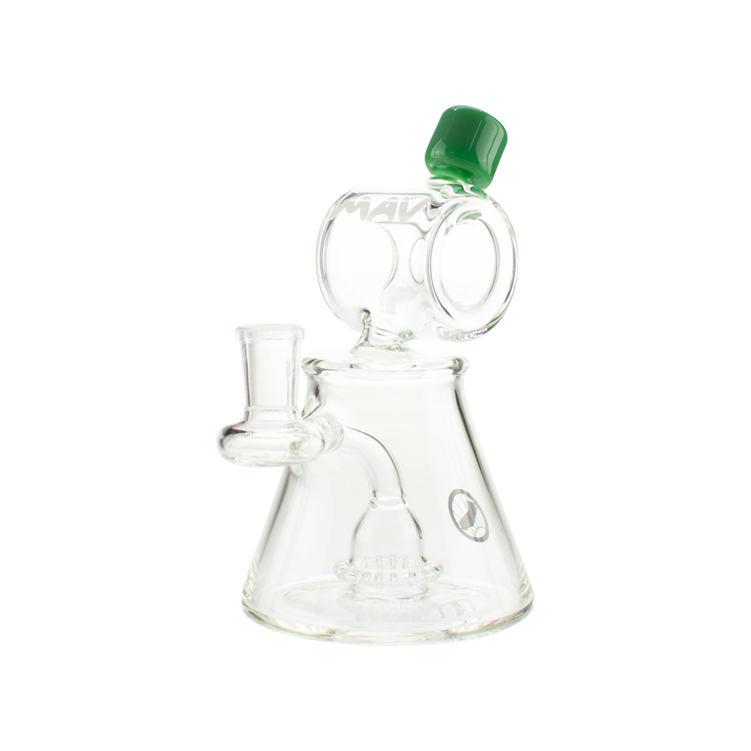 MAV Glass Barrel Top Pyramid UFO Dab Rig with Showerhead Percolator and Forest Green Accents
