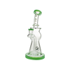 MAV Glass Beam Puck Perc Bent Neck Rig in Forest Green, Front View, 10" Tall with 14mm Joint