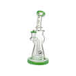 MAV Glass Beam Puck Perc Bent Neck Rig in Forest Green, Front View, 10" Tall with 14mm Joint