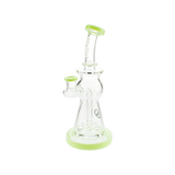 MAV Glass Beam Puck Perc Bent Neck Rig in Slime variant, 10" tall with 14mm joint, front view on white background