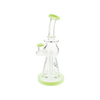 MAV Glass Beam Puck Perc Bent Neck Rig in Slime variant, 10" tall with 14mm joint, front view on white background