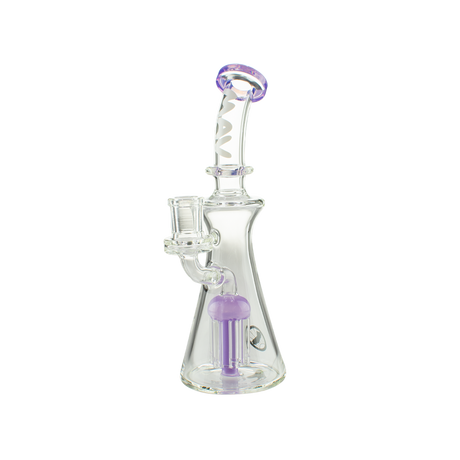 MAV Glass Bent Neck Jellyfish Rig in Purple with Tree Percolator, 9" Height, Front View
