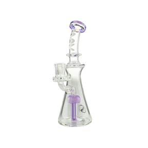 MAV Glass Bent Neck Jellyfish Rig in Purple with Tree Percolator, 9" Height, Front View