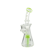MAV Glass Bent Neck Jellyfish Rig in Slime variant, 9" tall with tree percolator, front view on white background