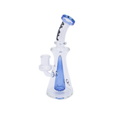MAV Glass Bent Neck Long Pyramid Rig in Blue, 9" Tall with 14mm Joint, Front View