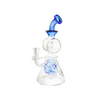 MAV Glass Bent Neck Showerhead Swiss Pyramid Bong in Ink Blue with Beaker Design, Front View