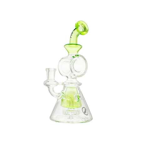 MAV Glass Bent Neck Showerhead Swiss Pyramid Bong with 14mm Joint, Front View on White