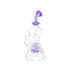 MAV Glass Bent Neck Showerhead Swiss Pyramid Bong in Purple with Beaker Base, Front View