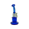 MAV Glass Birthday Cake Dab Rig in Ink Blue and White, Compact 8" Beaker Design with 14mm Joint