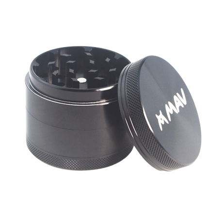 MAV Glass Black 4-Piece Aluminum Grinder for Concentrates, 2" x 1.8", Front View