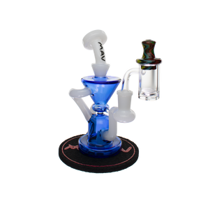MAV Glass Blue Mini Humboldt Dab Rig with Banger and Carb Cap on Mood Mat