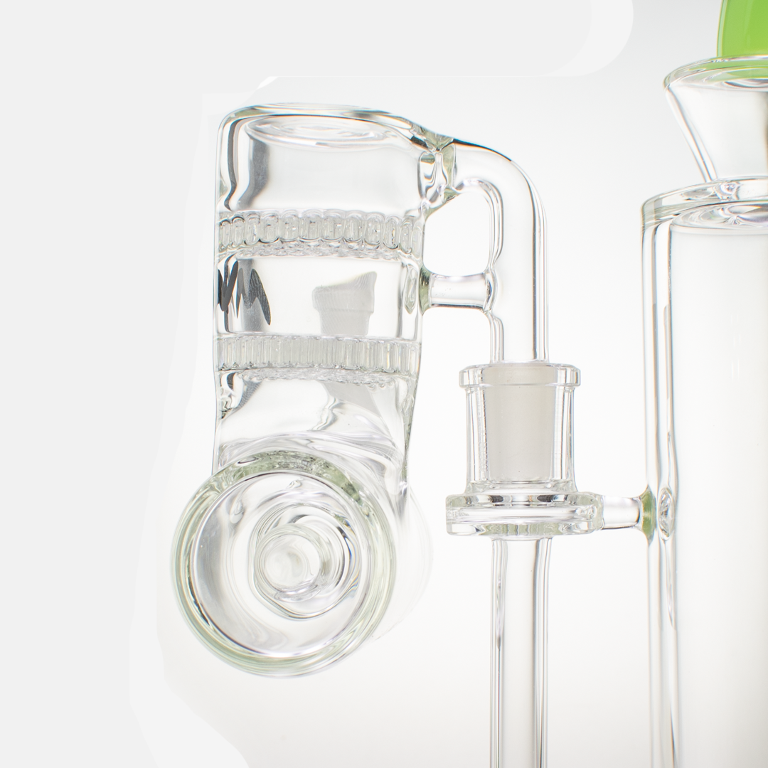 MAV Glass Double Honey Disc Inline Ash Catcher 14/90° with clear glass and 90-degree joint